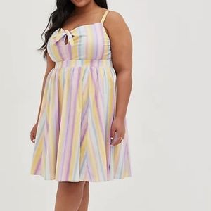 💐🆕️🌈 3X VIBRANT PASTEL STRIPE SKATER DRESS - TIE FRONT 🌈💐